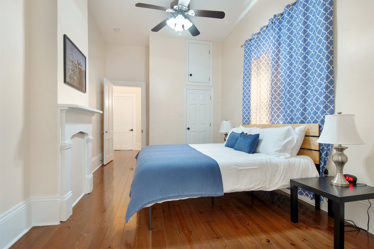 Bedroom 2.  King bed. Closet. Luggage rack.