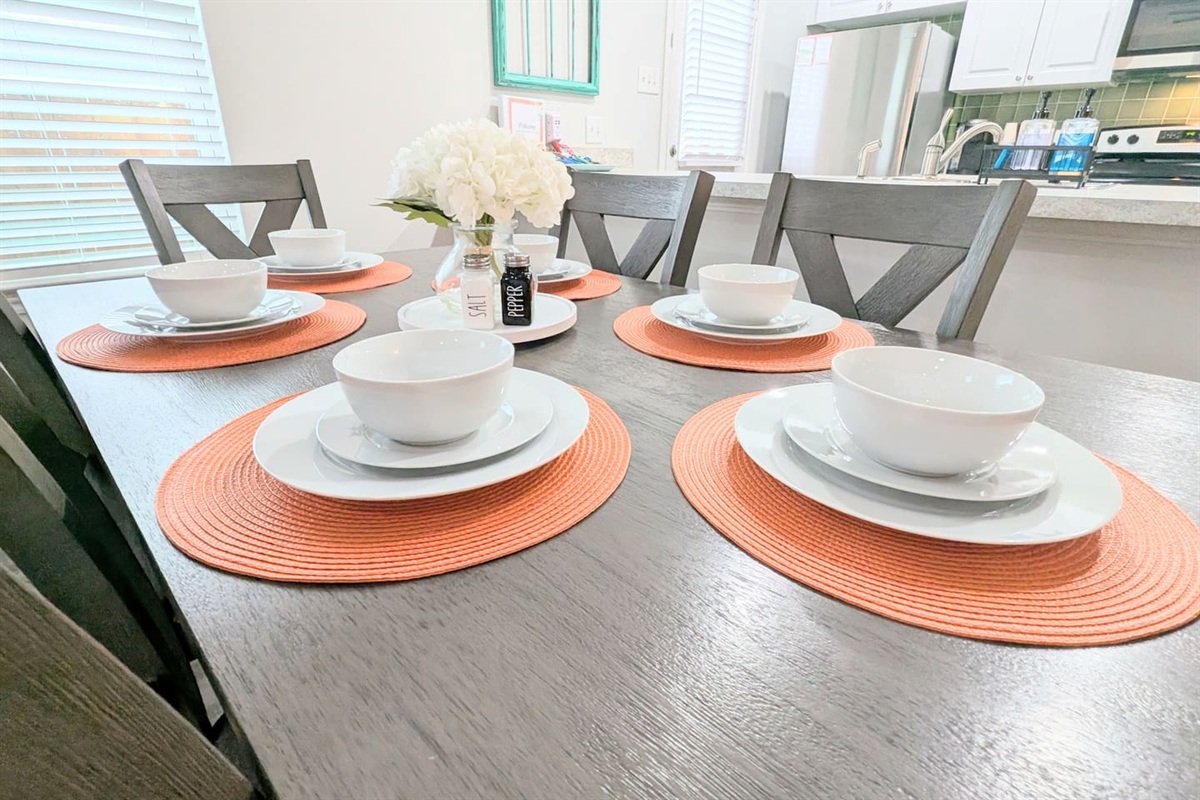 Equipped with a dedicated dining table and room available at the counter-height bar. 