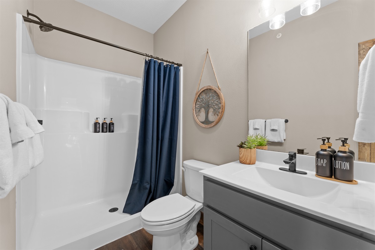Ensuite bathroom with walk-in shower and modern finishes.