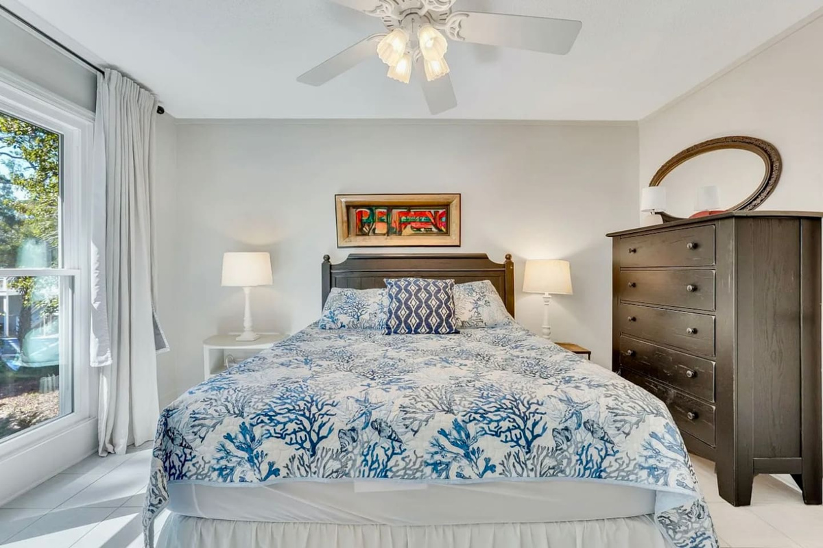 Queen bedroom with garden window