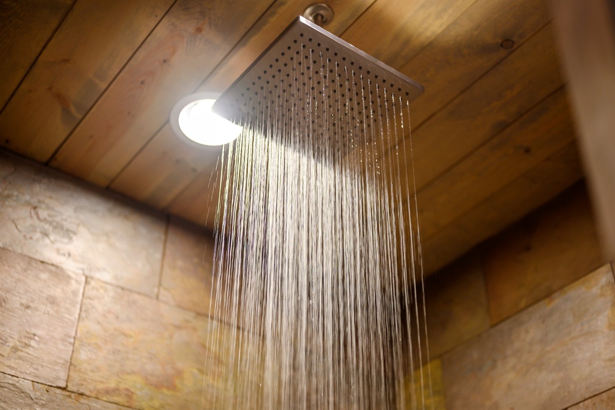 Rain shower head in the maste rshower.