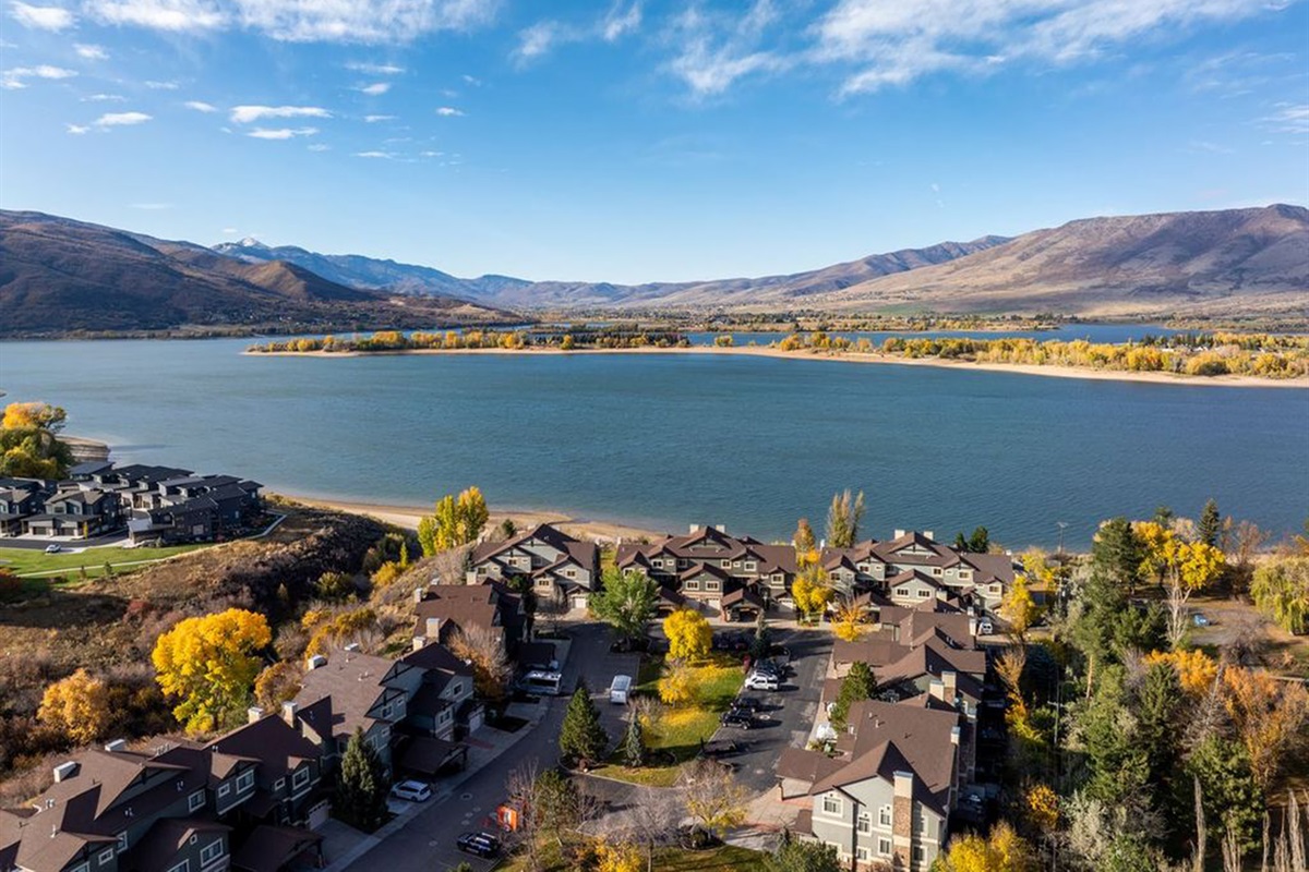 Breathtaking aerial views of Pineview Reservoir and the surrounding mountains.
