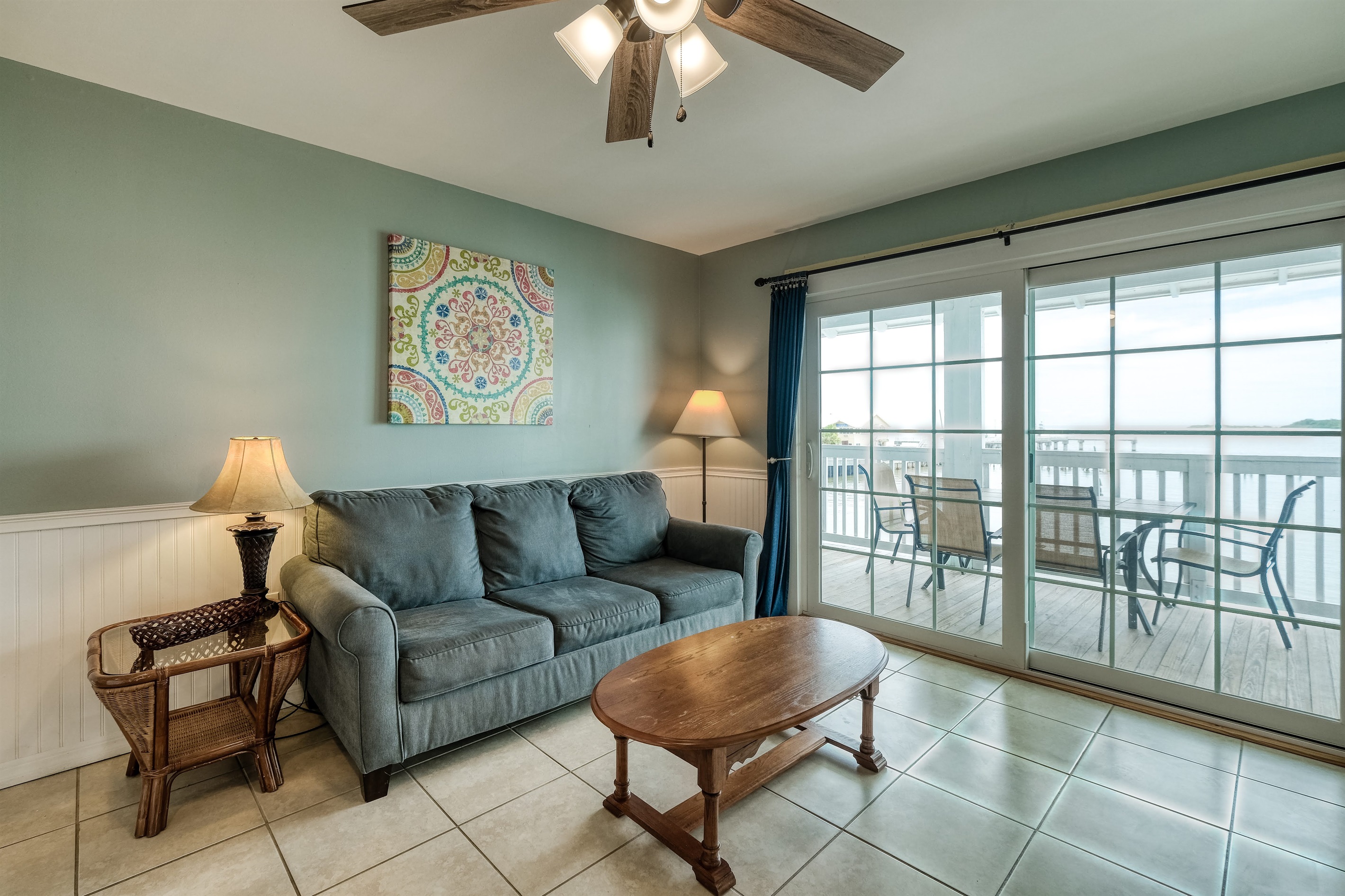 Large sliding glass door let plenty of natural light in