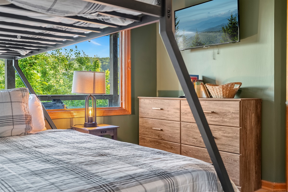 Bunk room with TV and beanbags