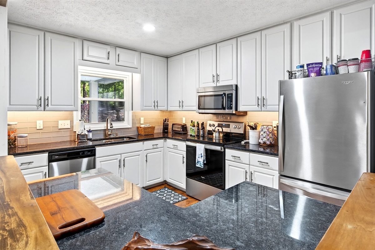 Lots of cabinets for storage.