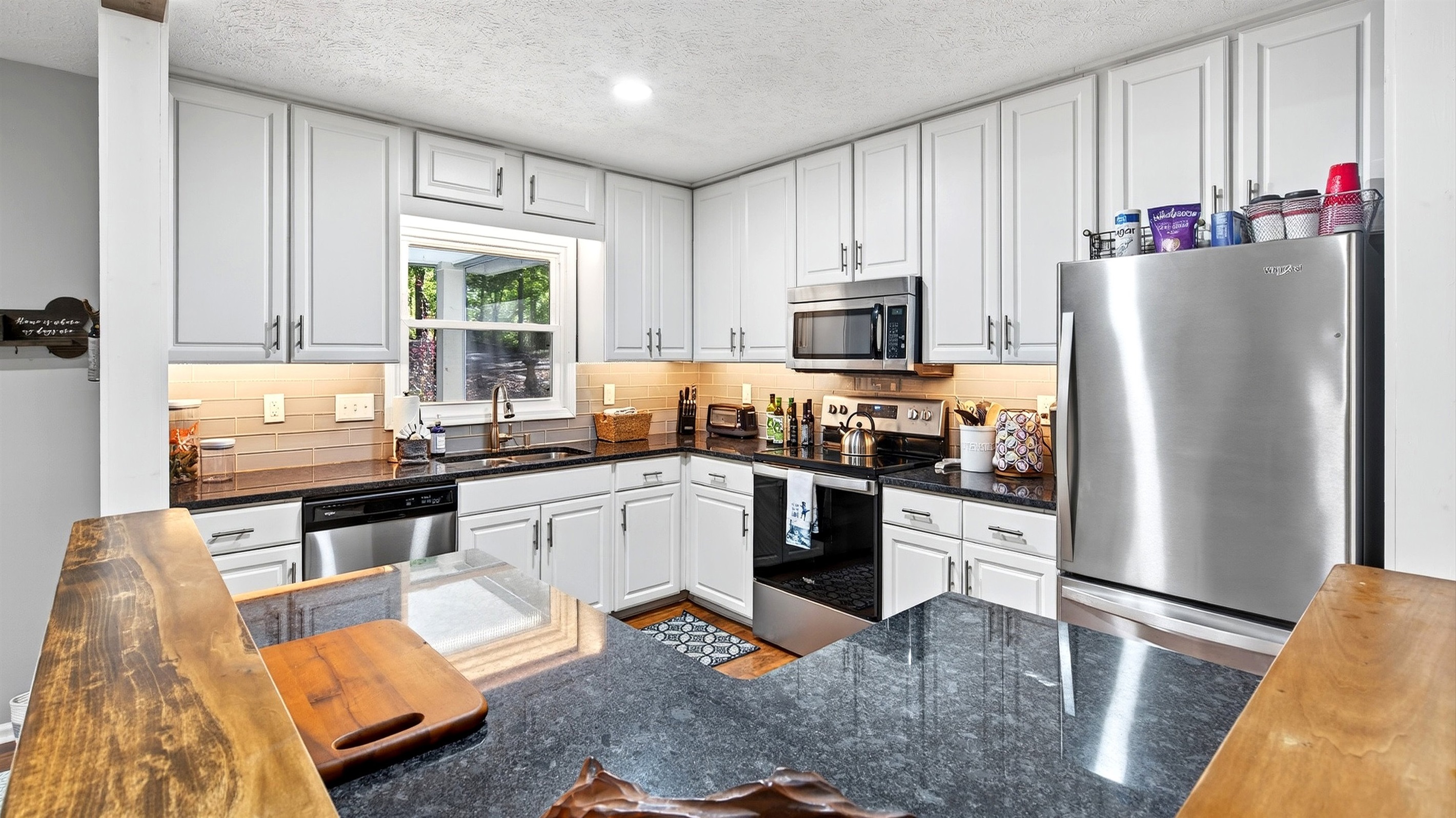 Lots of cabinets for storage.