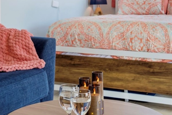 Sink into soft layered textures and peaceful coastal tones. Every detail is styled for comfort, calm, and quiet luxury — a cozy place to relax and unwind. ⭐