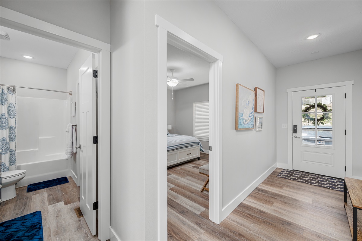 King bedroom to the right of the entry.