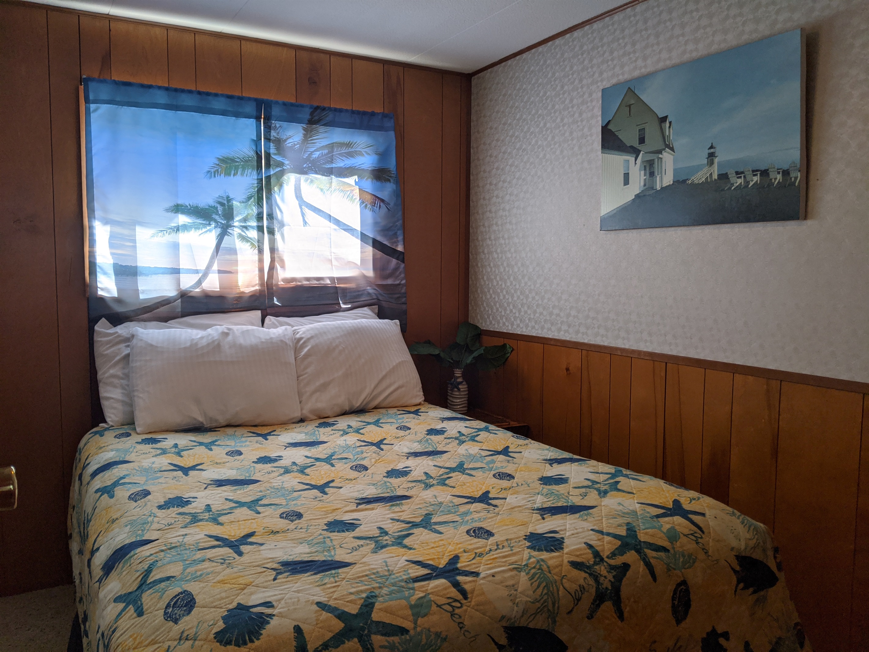 double bed in tiny room