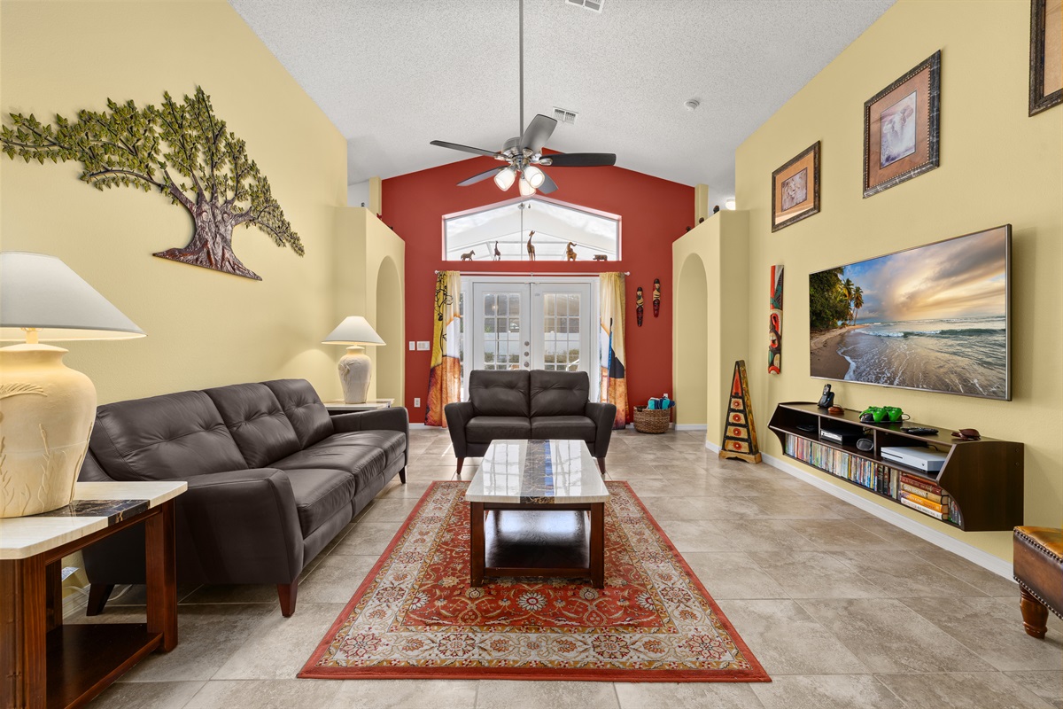 Newly painted with bright colors and new leather couches!