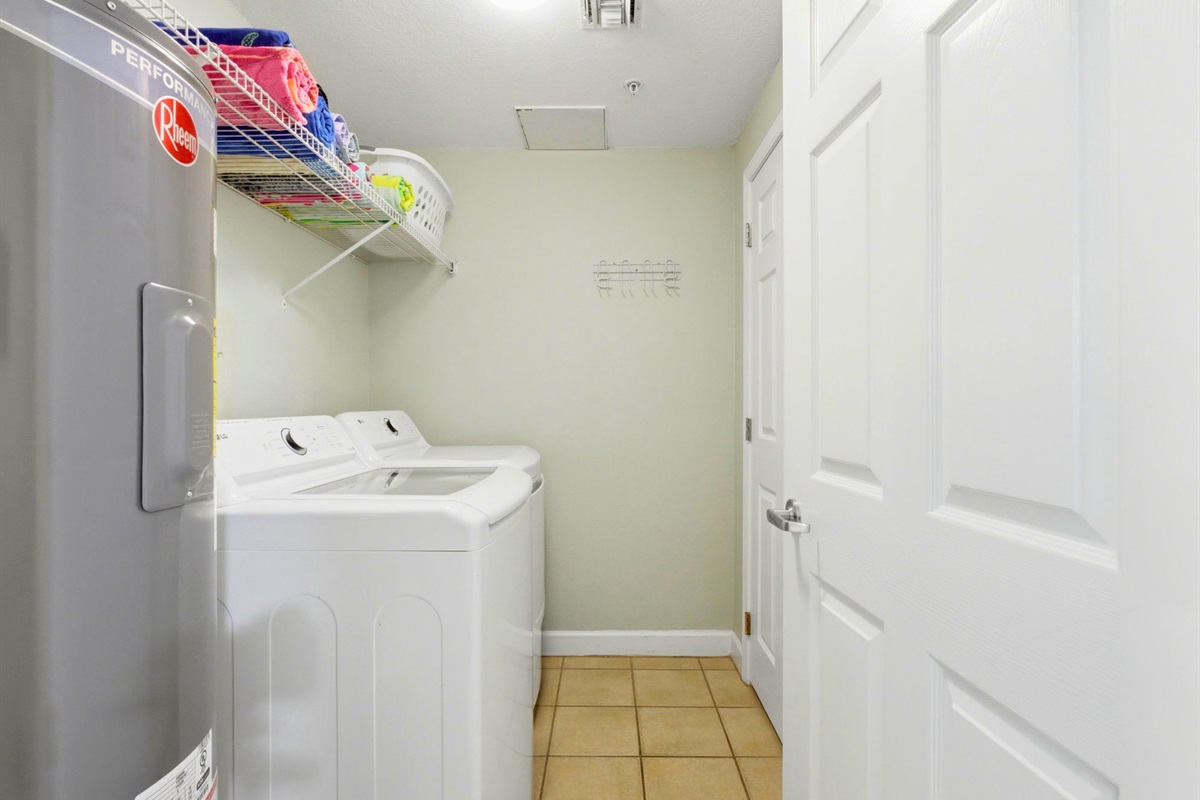 Having an in-unit washer and dryer means you can pack light and keep beach towels fresh throughout your visit.