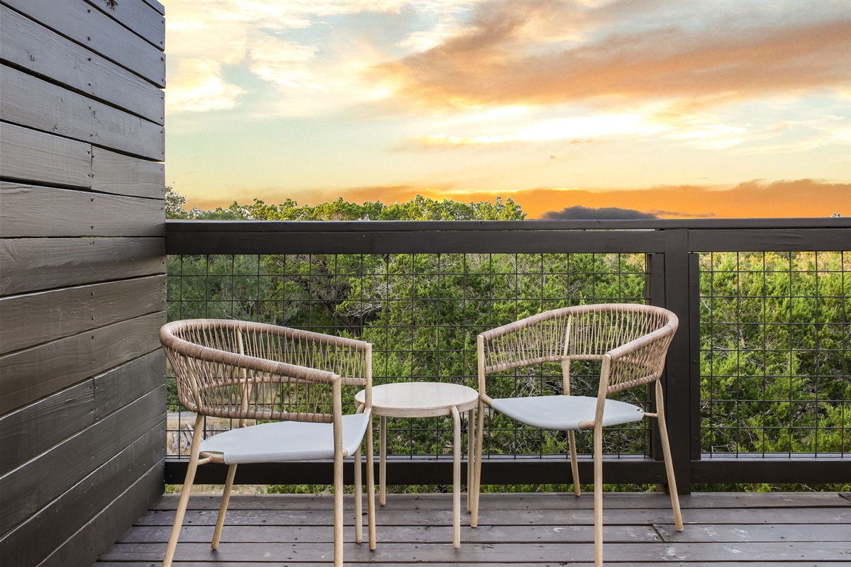 Unwind with endless Hill Country views, the perfect backdrop for coffee at sunrise or wine at sunset.