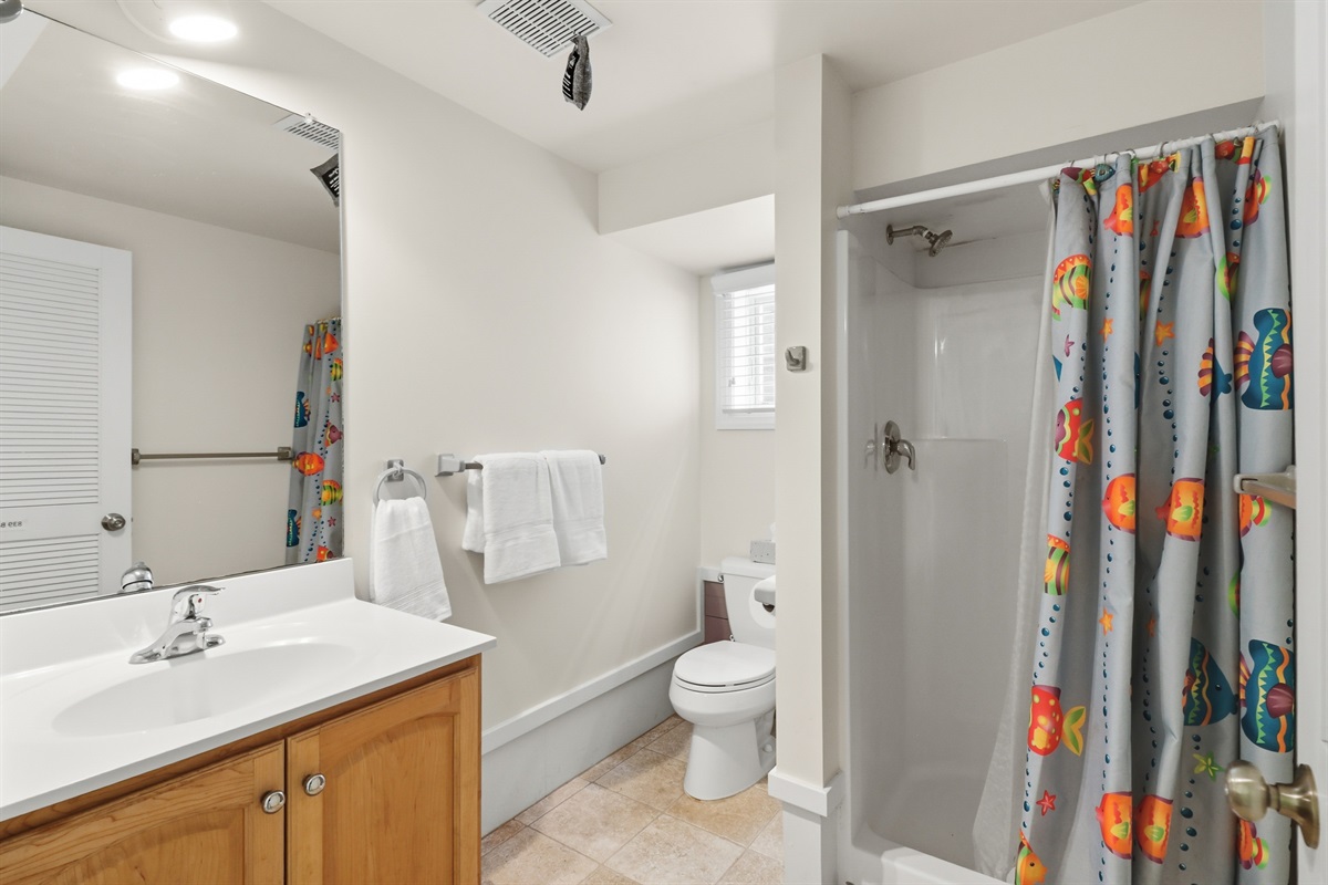 Full bathroom with shower and toilet
