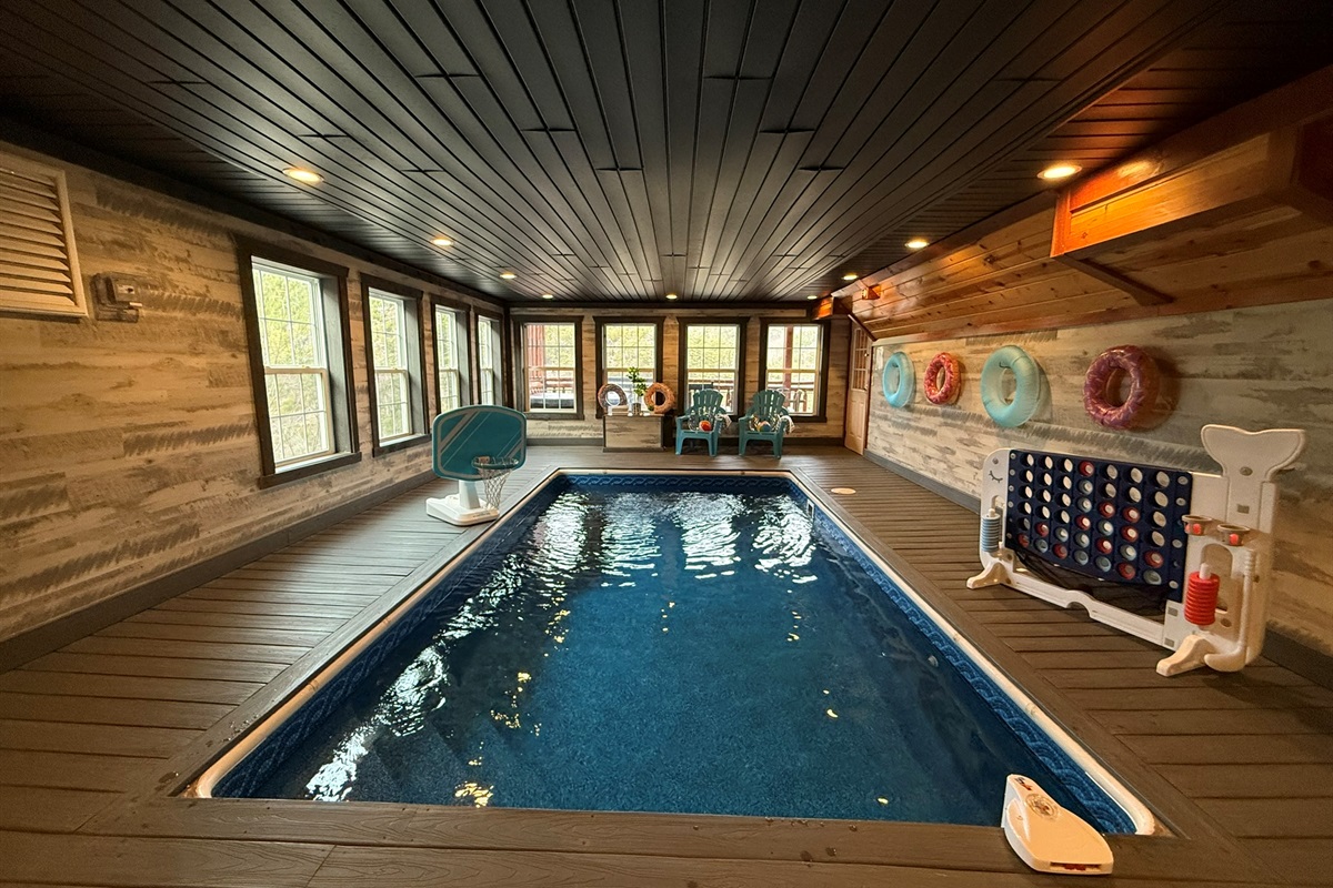 Daylight-filled and fun for all ages, this heated indoor pool is ready for splashing, relaxing, and making memories.