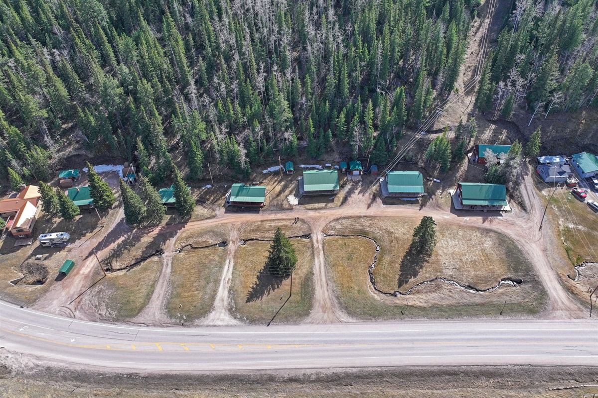 Bird's eye view of Cole Cabins and Cabin number 3