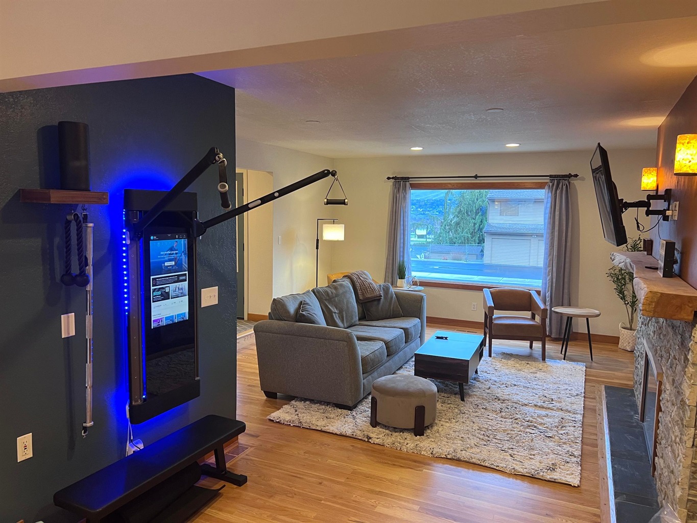 Living room complete with Tonal Smart Gym