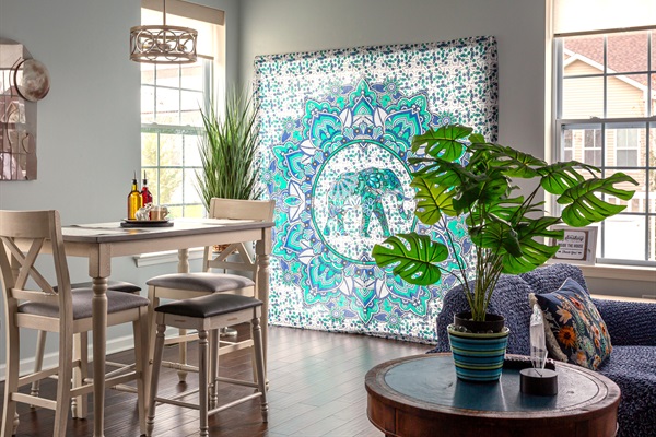 Comfortable seating for four (4) people, access the sunny back deck 