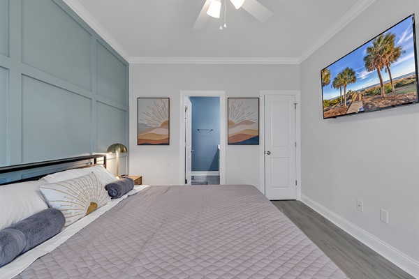 Indulge in unparalleled comfort in our Master Bedroom sanctuary. Unwind in the luxury of a King bed, enjoy the convenience of an attached bath, and dive into entertainment with a 55" Roku TV. Your retreat awaits. 👑🛏️🚿📺 #MasterSuiteEscape #LuxuryLiving