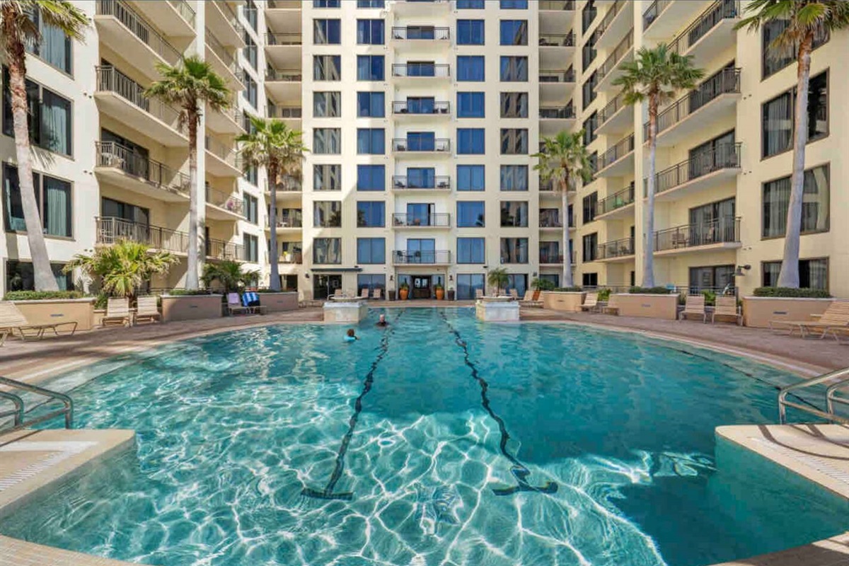 Pool on 4th floor. Heated in winter