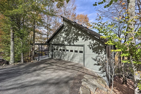 View from the street.  Oversized two car garage.  Plenty of room for two cars, skis, bikes, and other adventure gear.  Parking for two additional vehicles in the driveway.