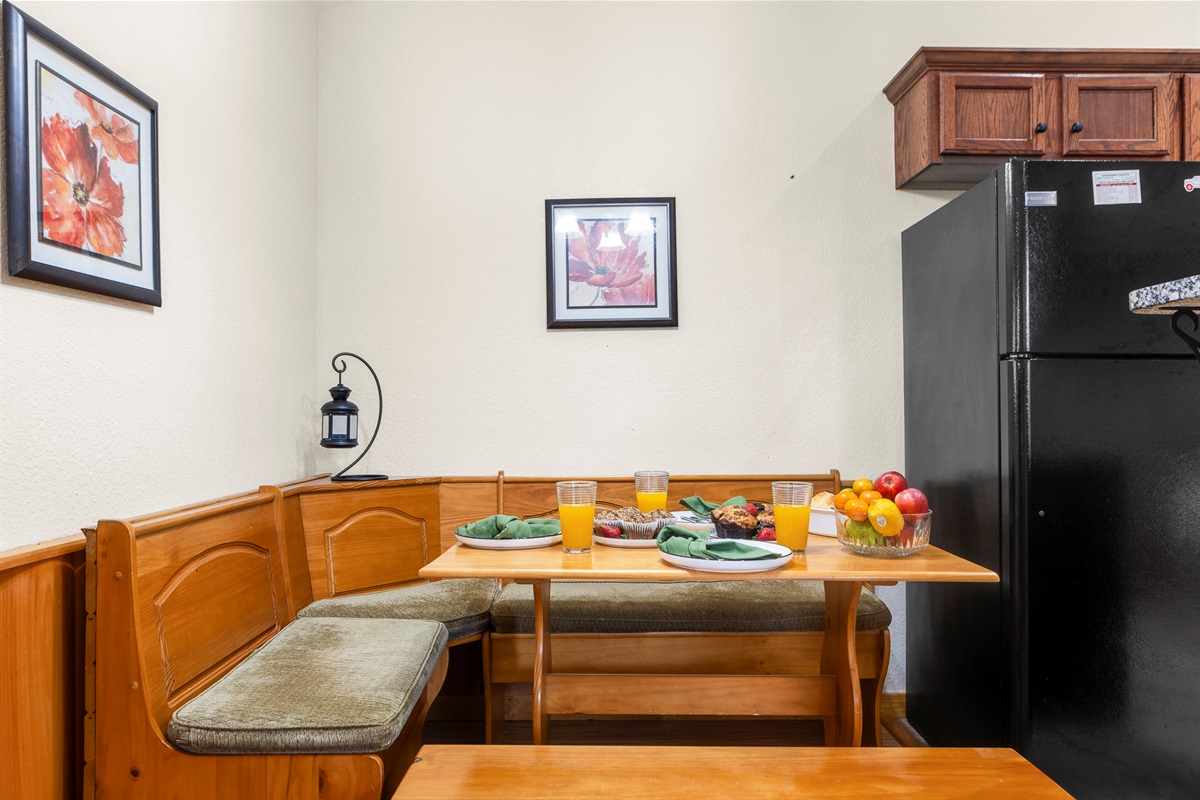 Dining Nook: Enjoy delightful meals surrounded by warm wood and charming décor!

