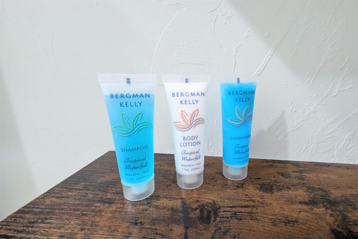 Enjoy the complimentary shampoo, conditioner, and lotion. 