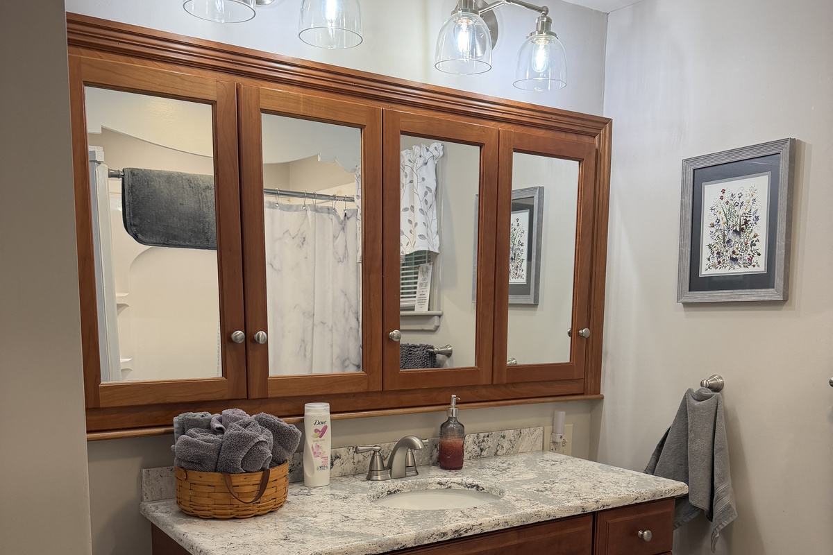 Main level bathroom off hallway w/ shower