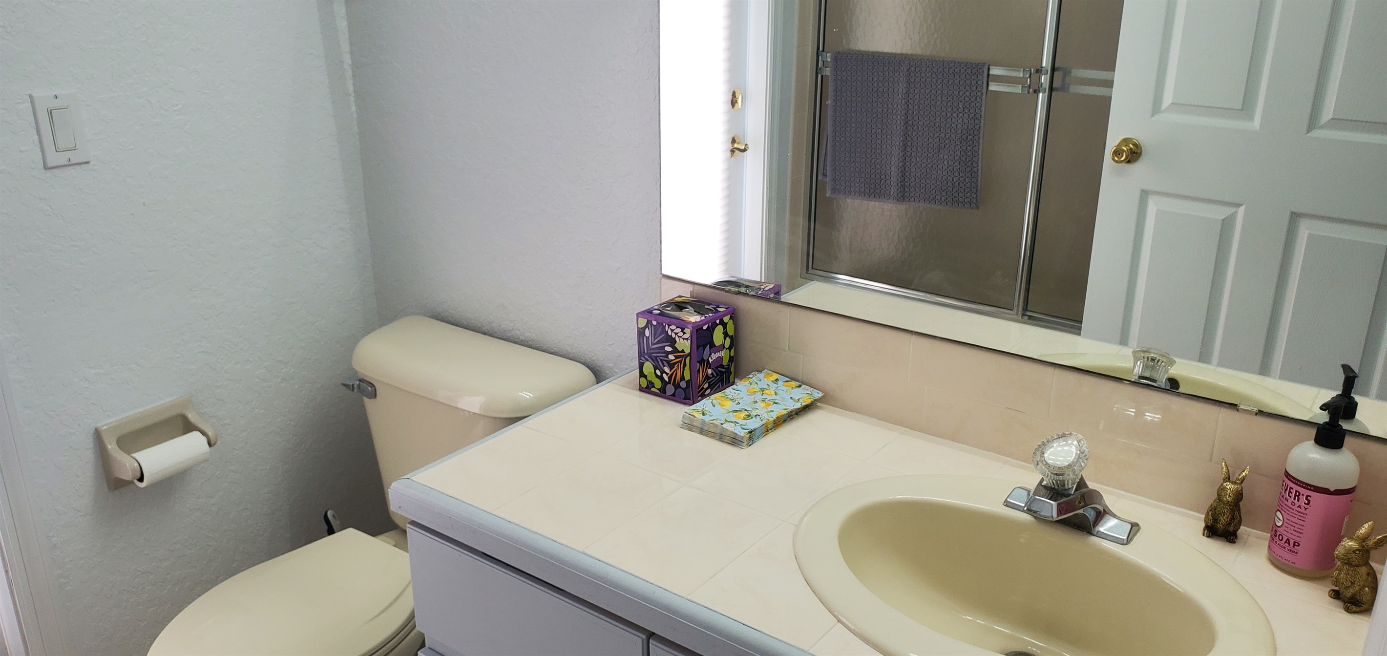Full bathroom with access to pool and backyard