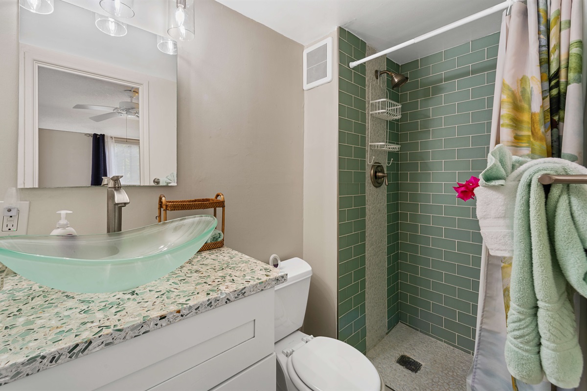 Convenient ensuite bathroom for guests.