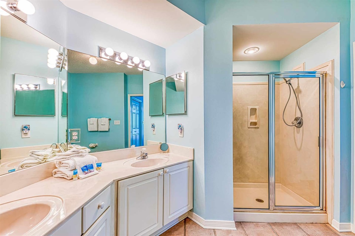 Bathroom Retreat: Bright and airy space with a  walk-in shower!