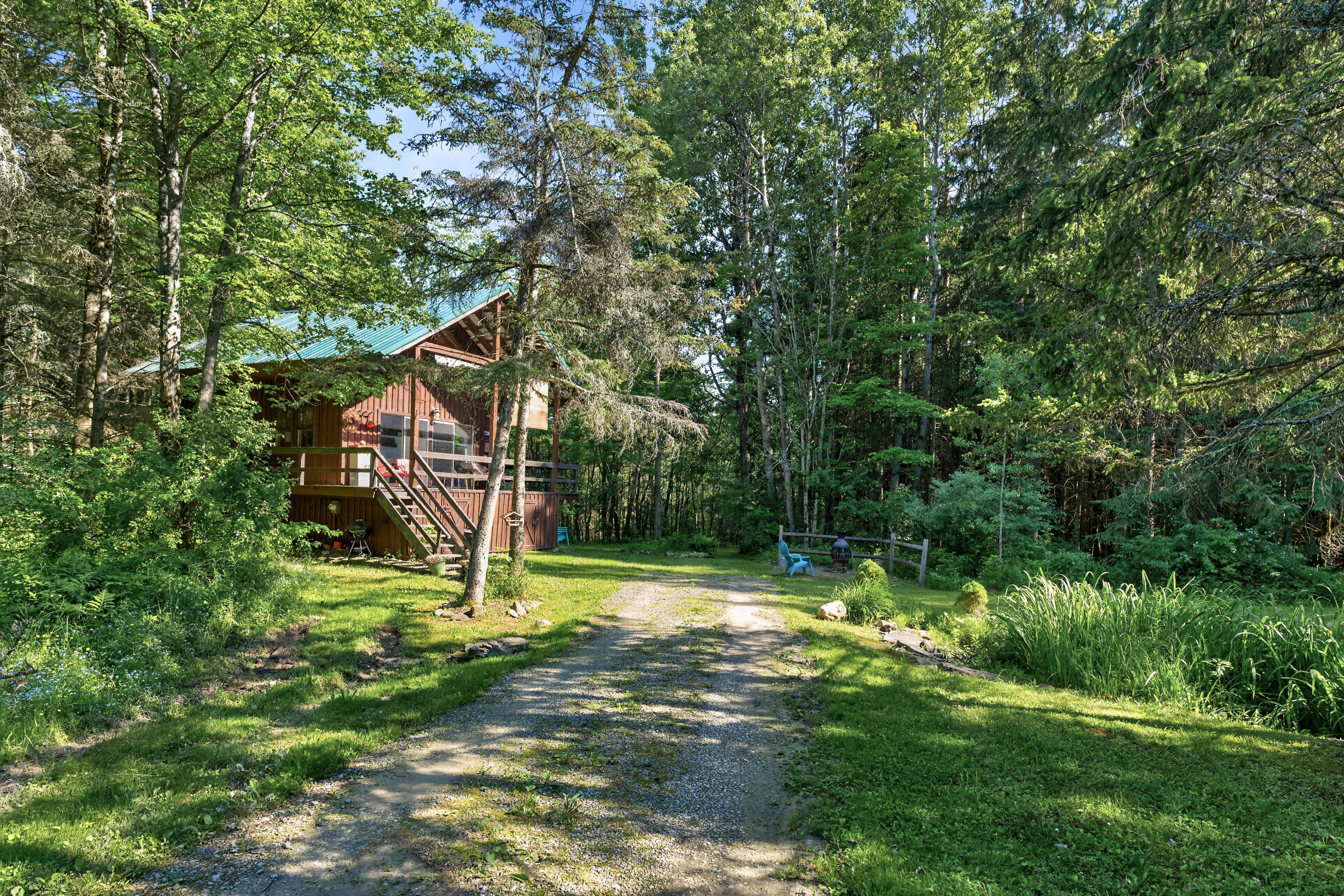 Cabin viewed through the trees