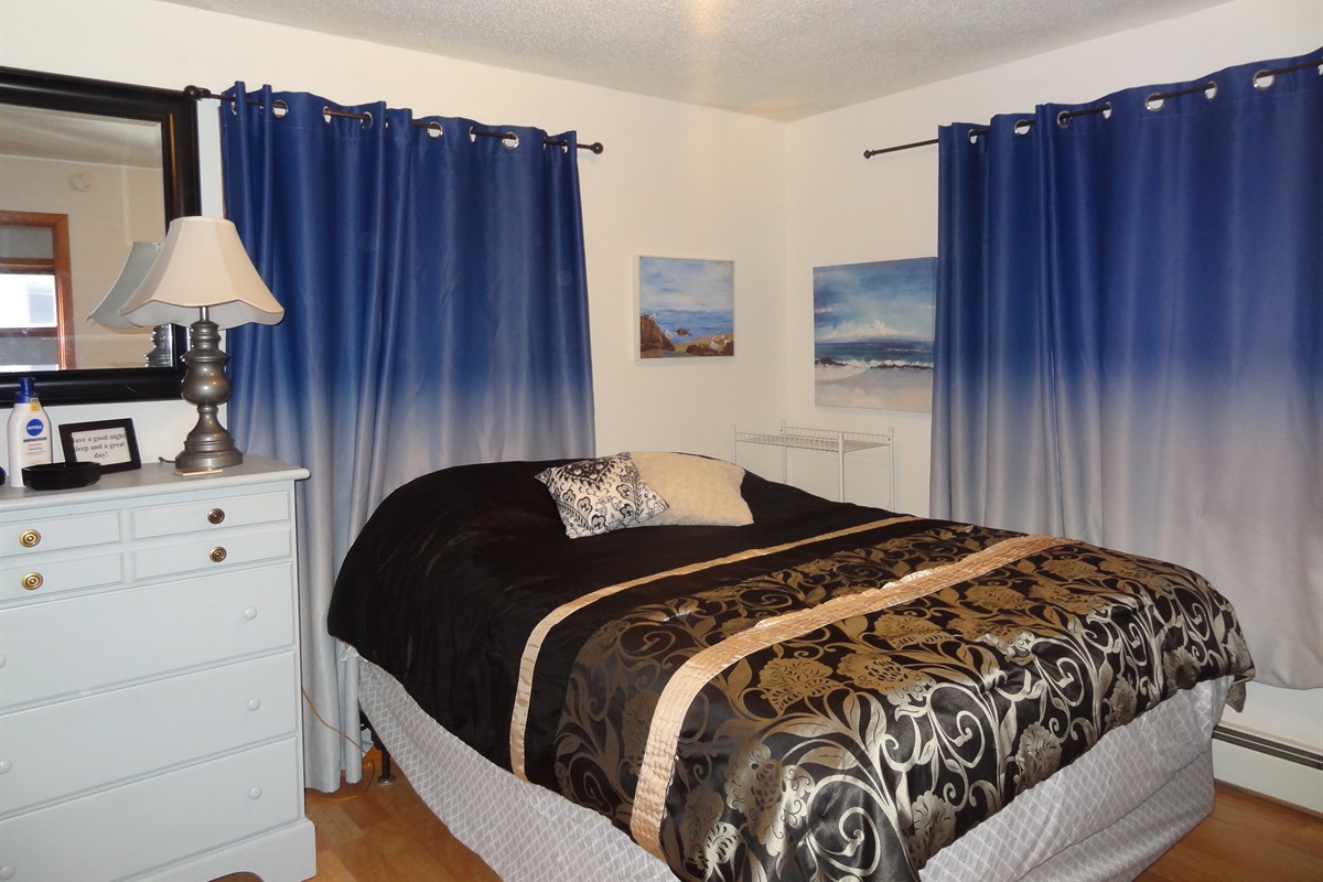 Queen bed with Roku TV