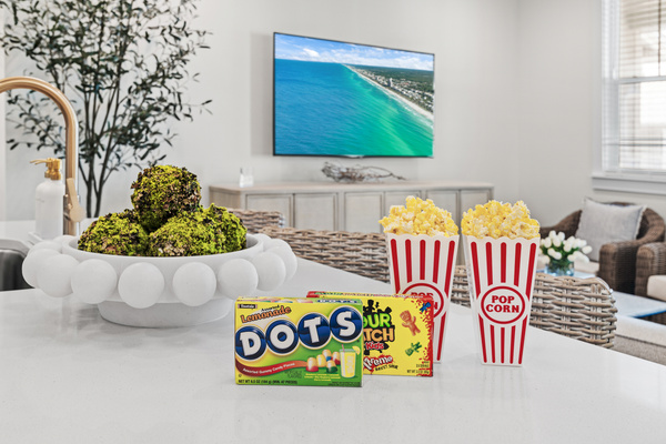 Make it a family movie night! We provide popcorn and candy for you to enjoy while you cozy up, pick a favorite movie, and make sweet vacation memories together after a fun day at the beach.
