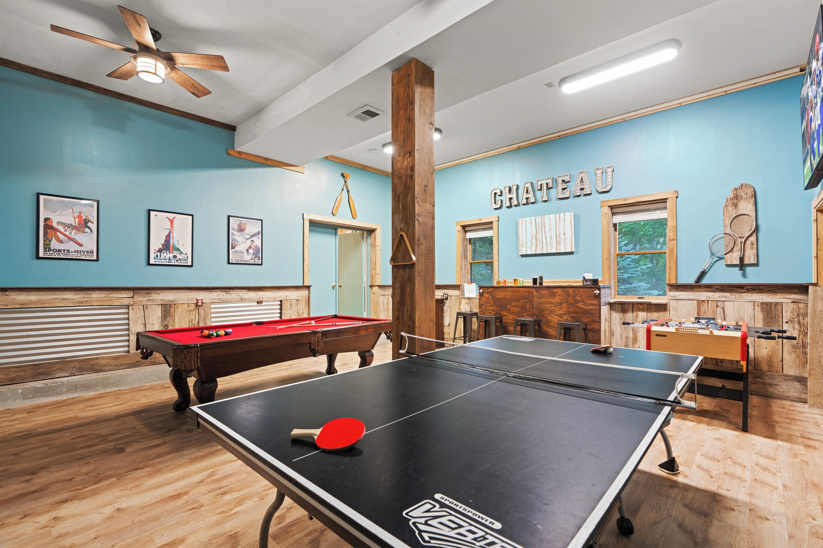 Game room with pool, ping pong, and foosball
