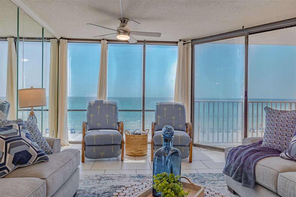Double chairs facing the living area