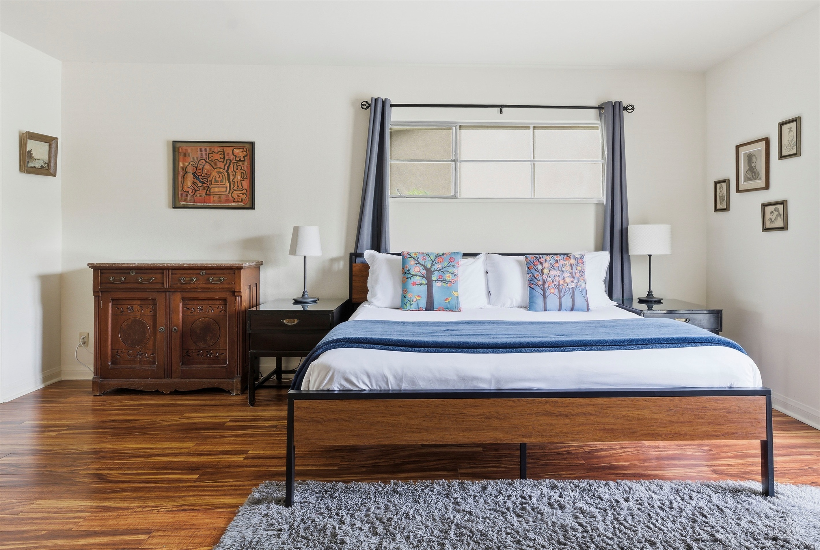 King bed with attached "copper bathroom"