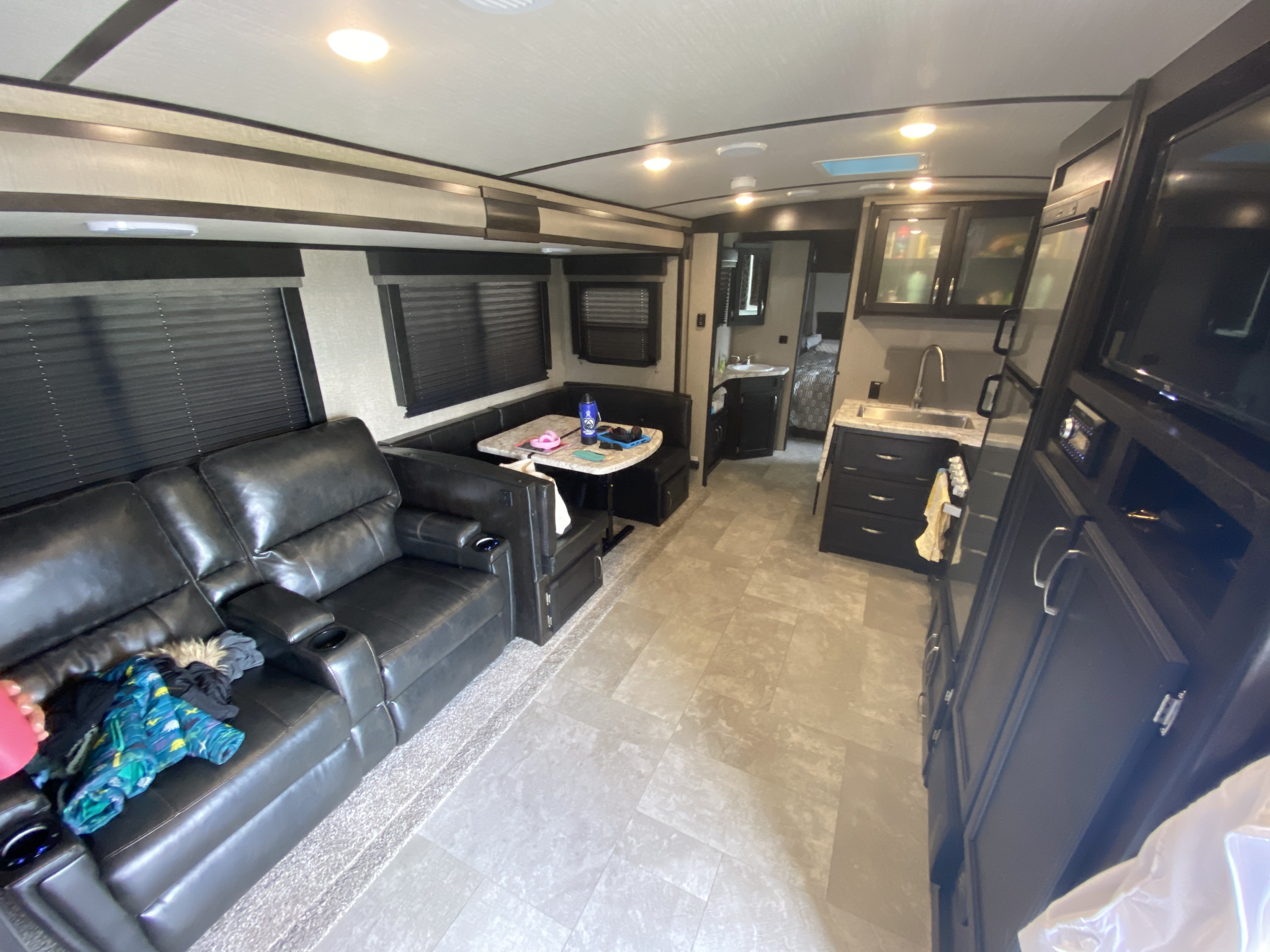 The perfect hang out zone complete with movie theater seating. The dinette can be converted into a double bed