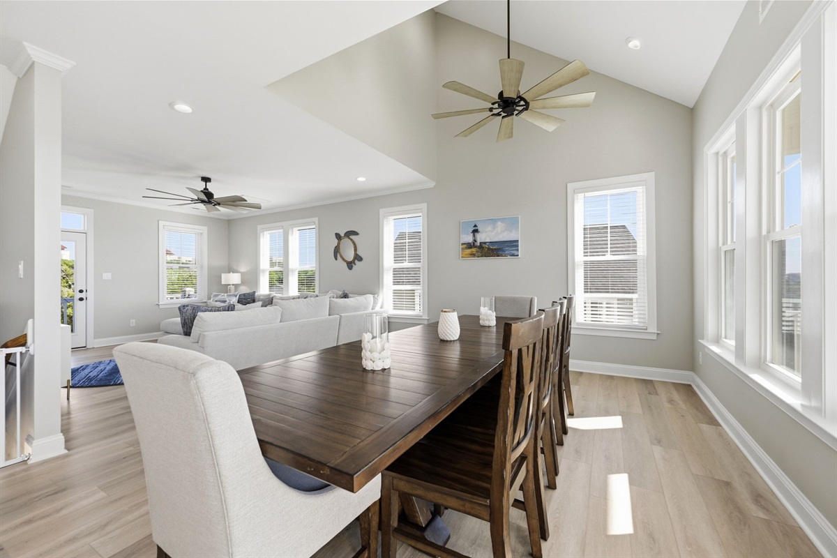 Bright coastal spaces designed for gathering together after a day at the beach