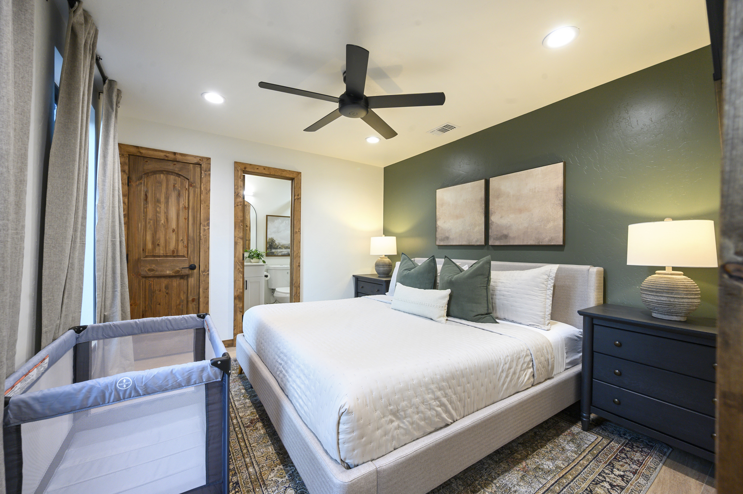 Traveling with a little one? A Pack ’n Play is provided, making bedtime away from home a little easier.
