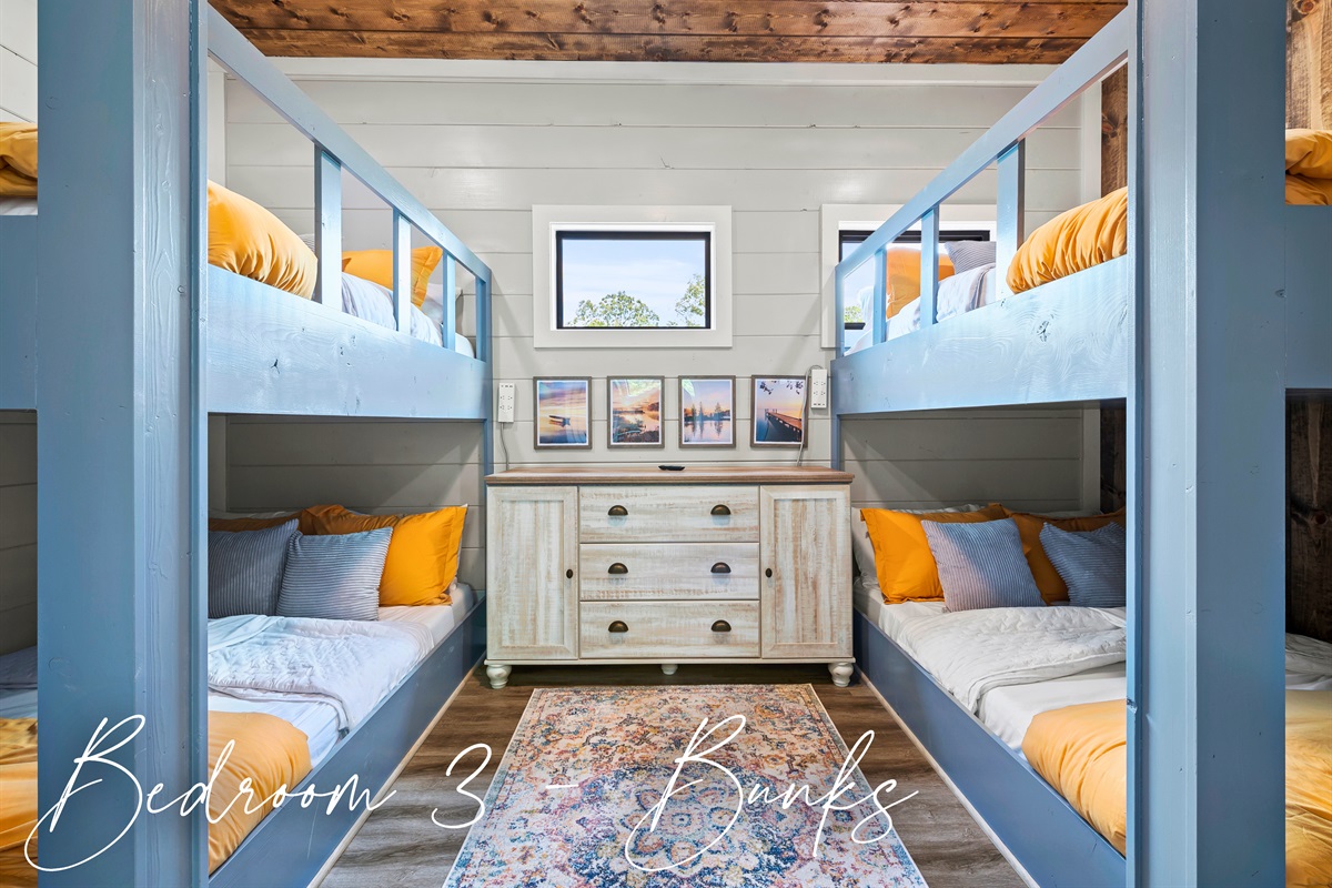 Bedroom 3 is a bunkhouse delight! Bright and cheerful with comfy bunks, it’s a fun haven for kids or the young at heart.