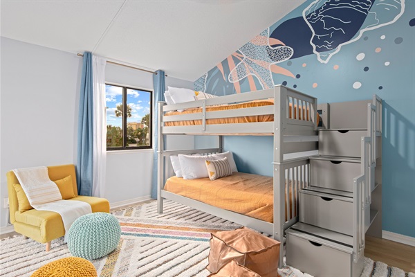 Welcome to the kids bunk room. Two full sized beds can sleep up to 4