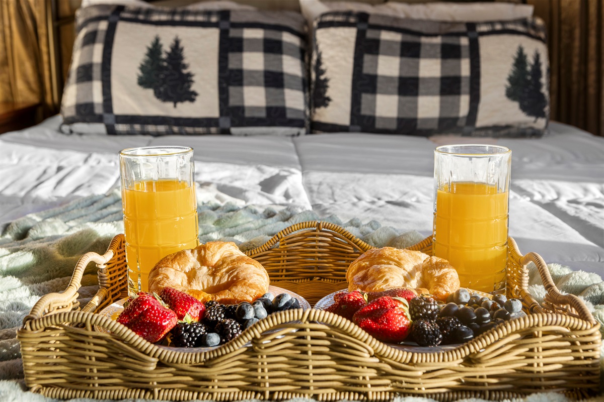Breakfast In Bed: Delight in fresh pastries and fruit with mountain views from your serene retreat!

