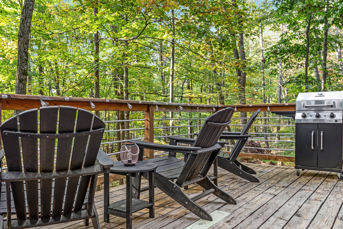 Unwind on the deck with a good book and a glass of wine, surrounded by the peaceful sounds of nature. Whether you're listening to the breeze in the trees or sneaking in an afternoon nap, this is mountain relaxation at its best.
