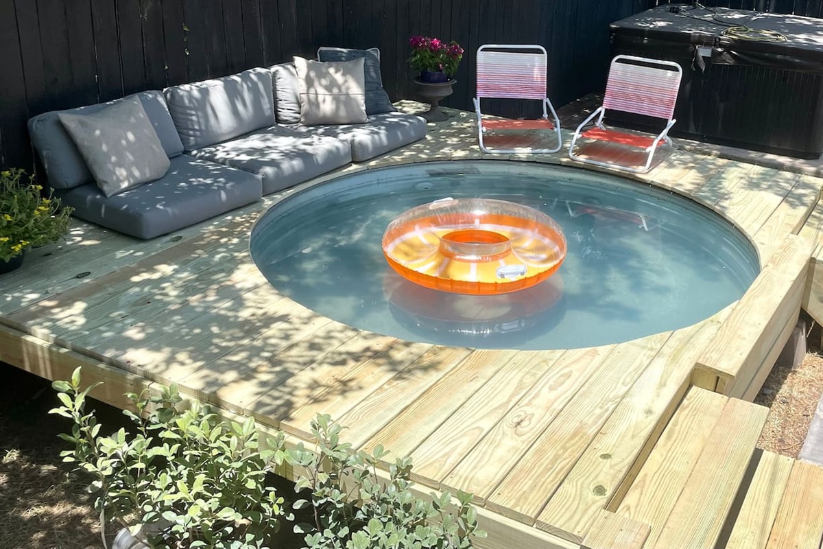 Cool off in our dipping pool. It is approximately 20" deep and 8 feet in diameter.