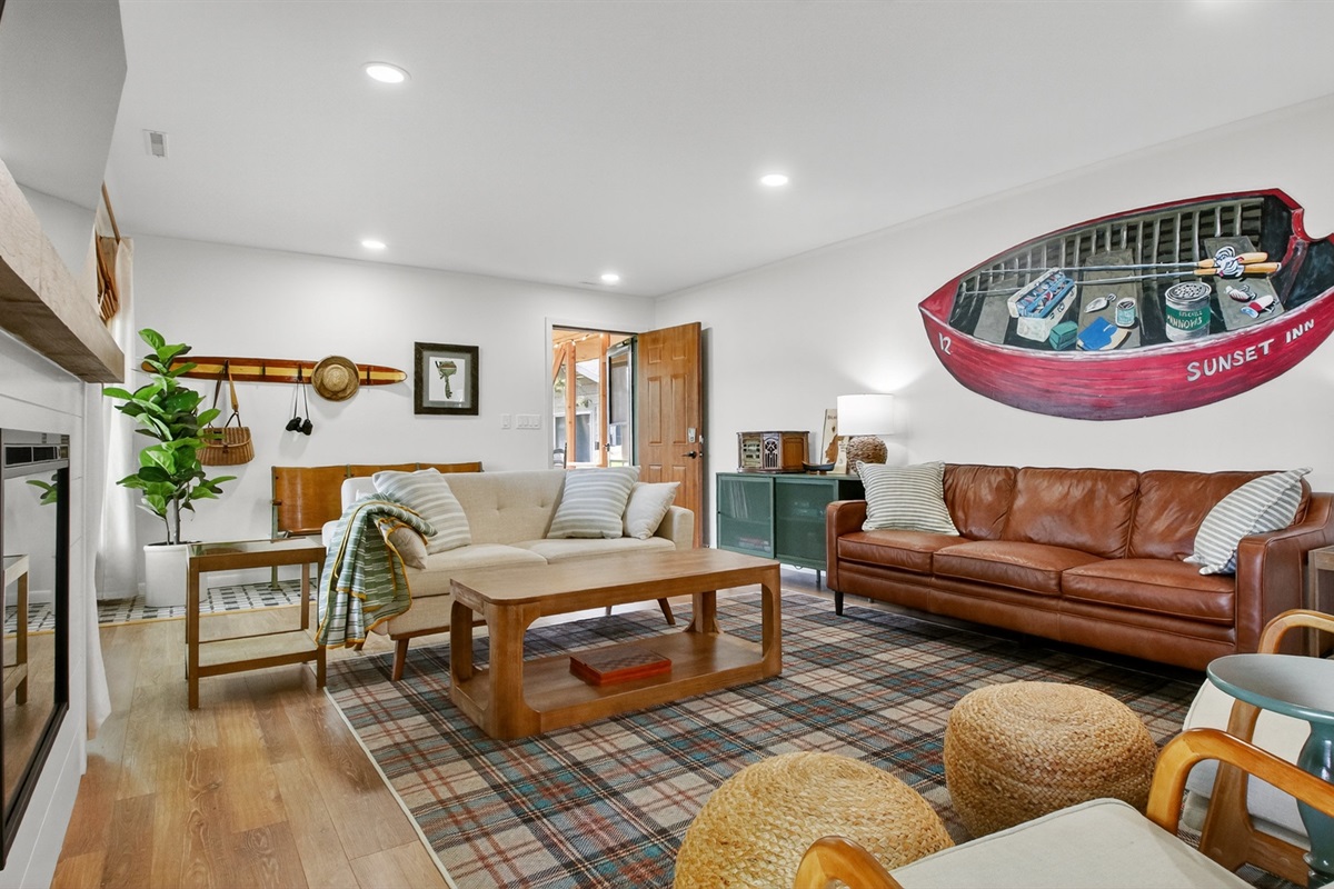 Put on a record, watch a football game, or enjoy a game night in the living room with lake views.
