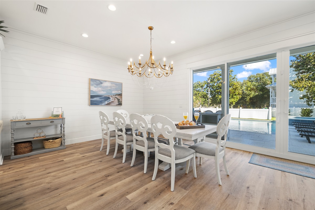 Spacious dining room table with seating for 10