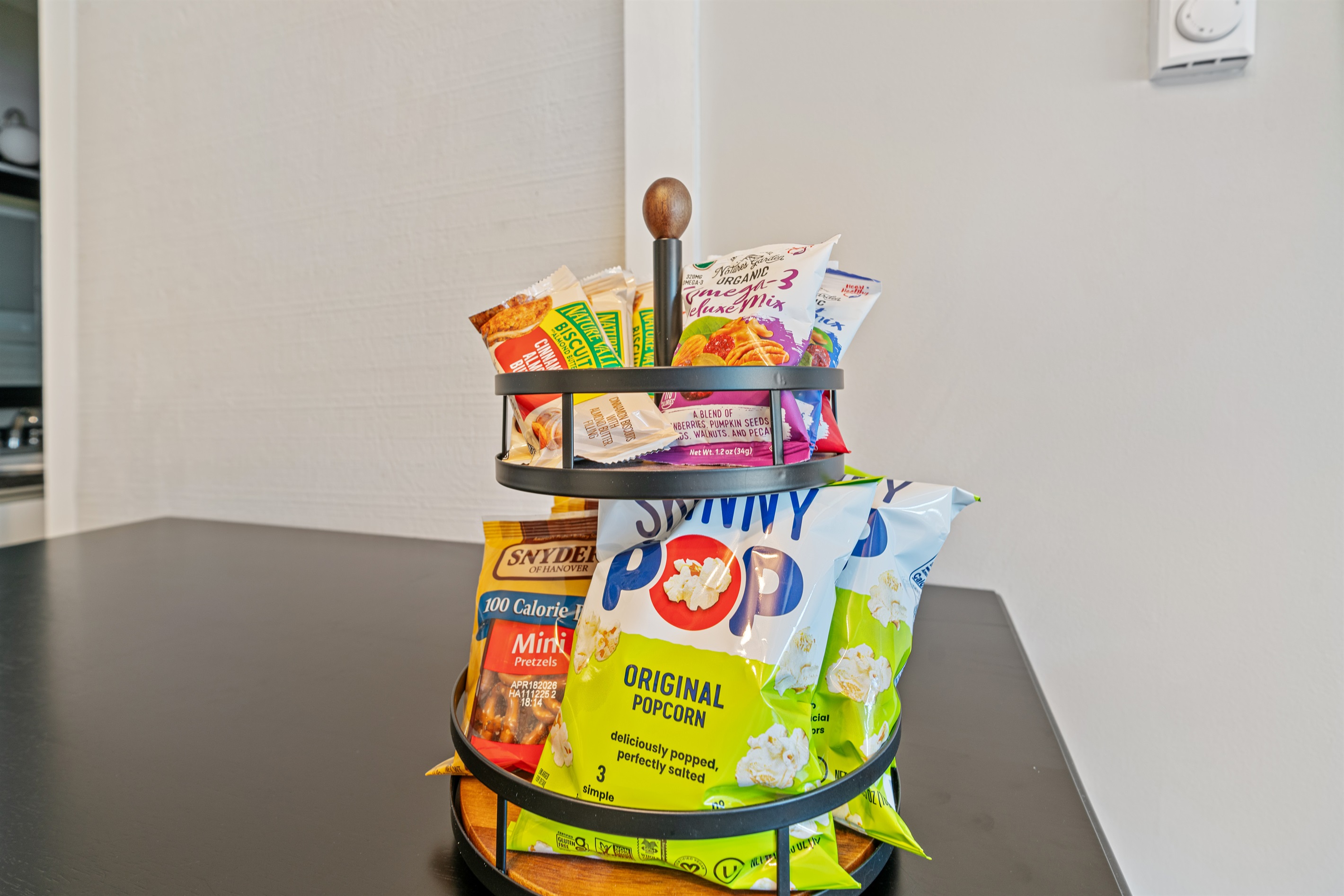 A variety of snacks are available for you to enjoy during your stay