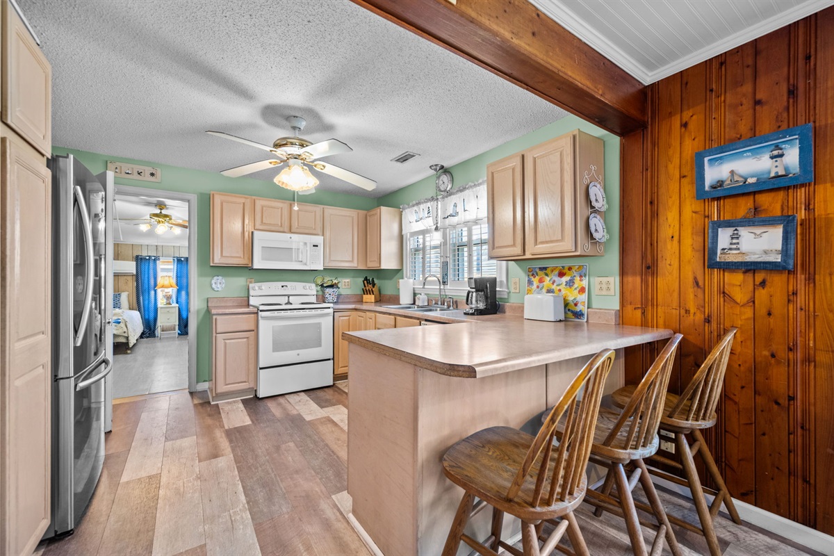 Overlooking the kitchen area