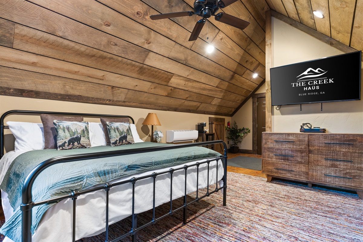 The loft offers a bedroom where you will experience solitude in a way like never before.