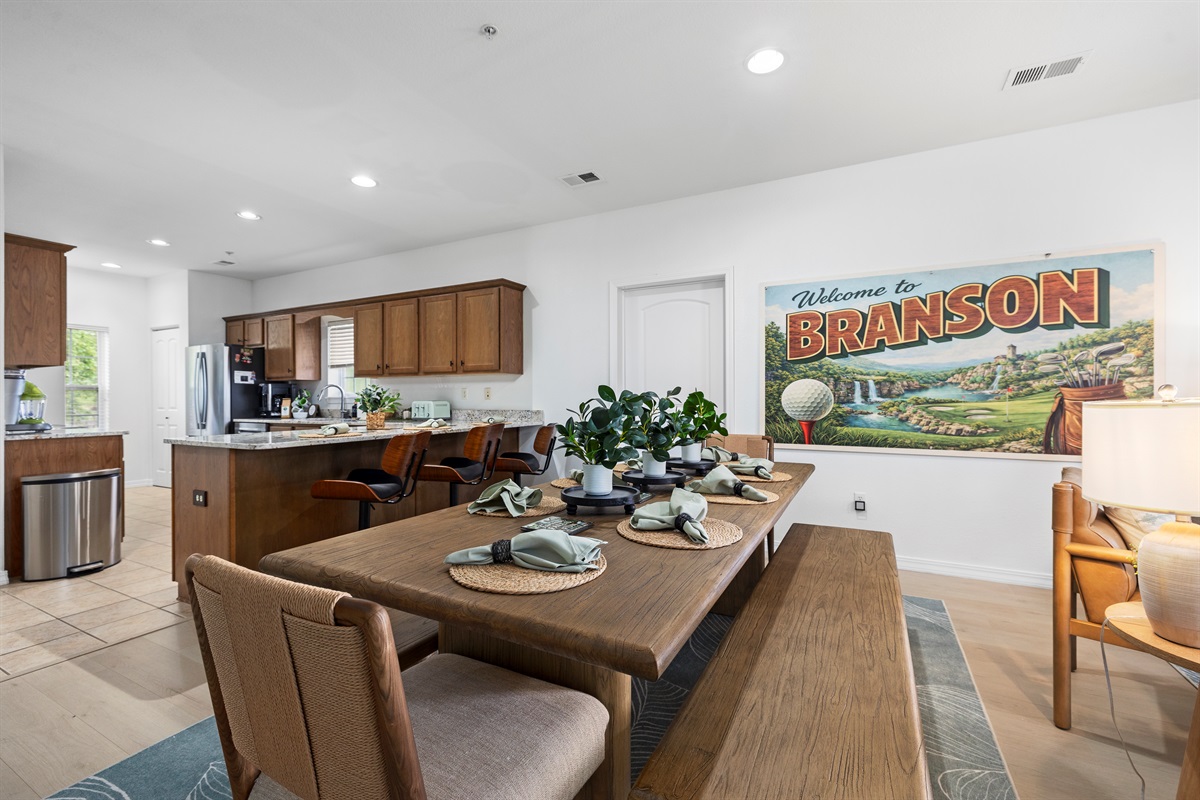 Beautiful kitchen and dining area with plenty of seating for everyone